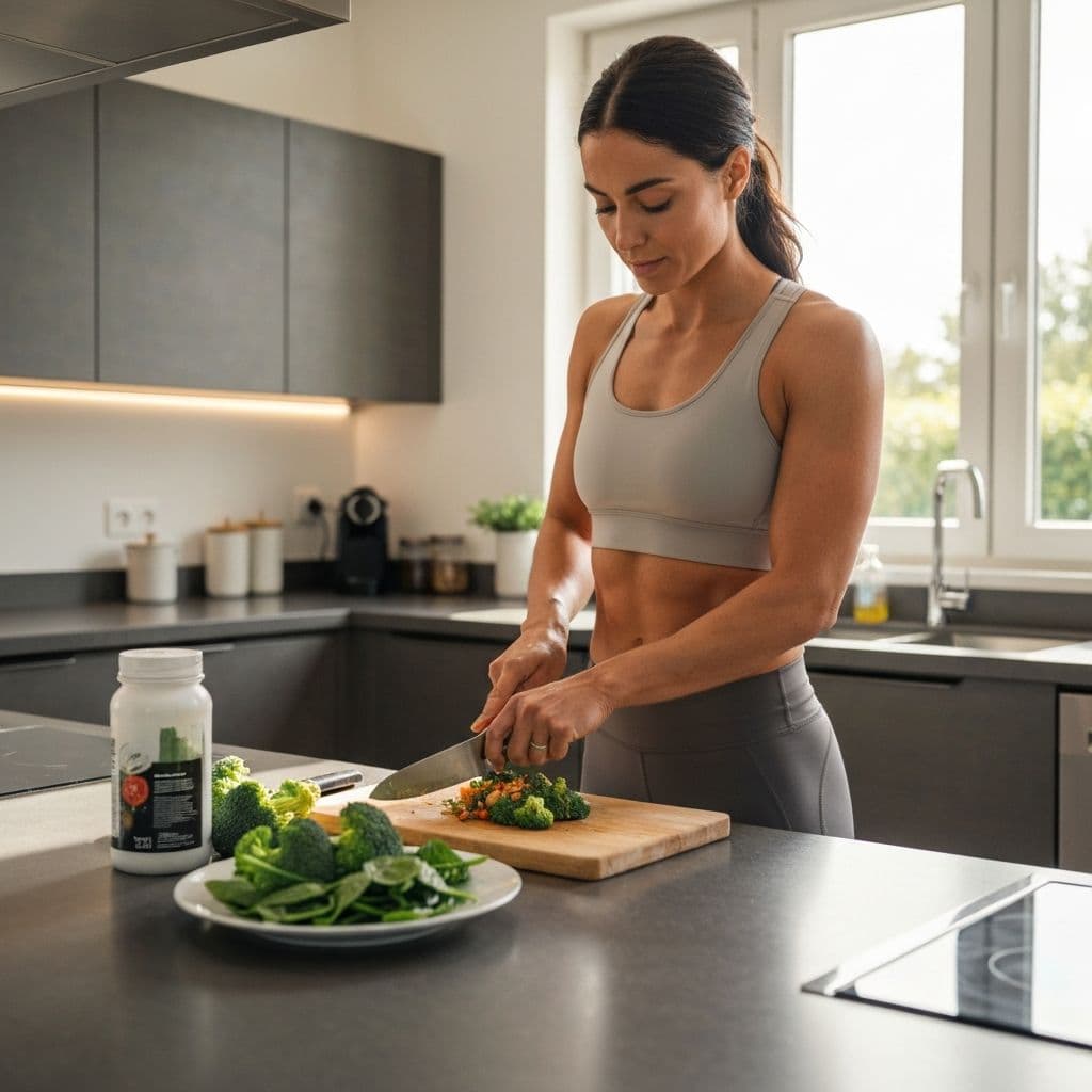Athlete preparing a nutrient-dense meal for performance and recovery
