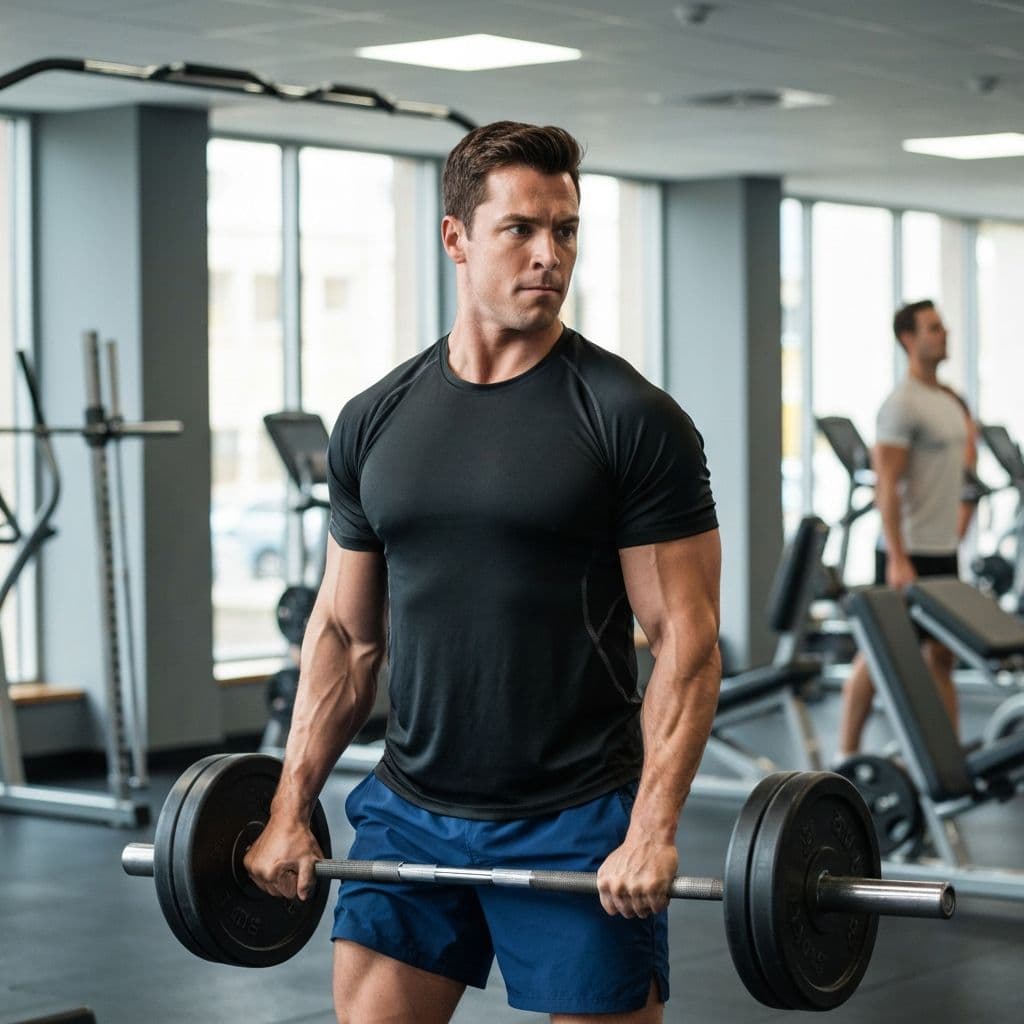 Male athlete focused on a heavy gym training set