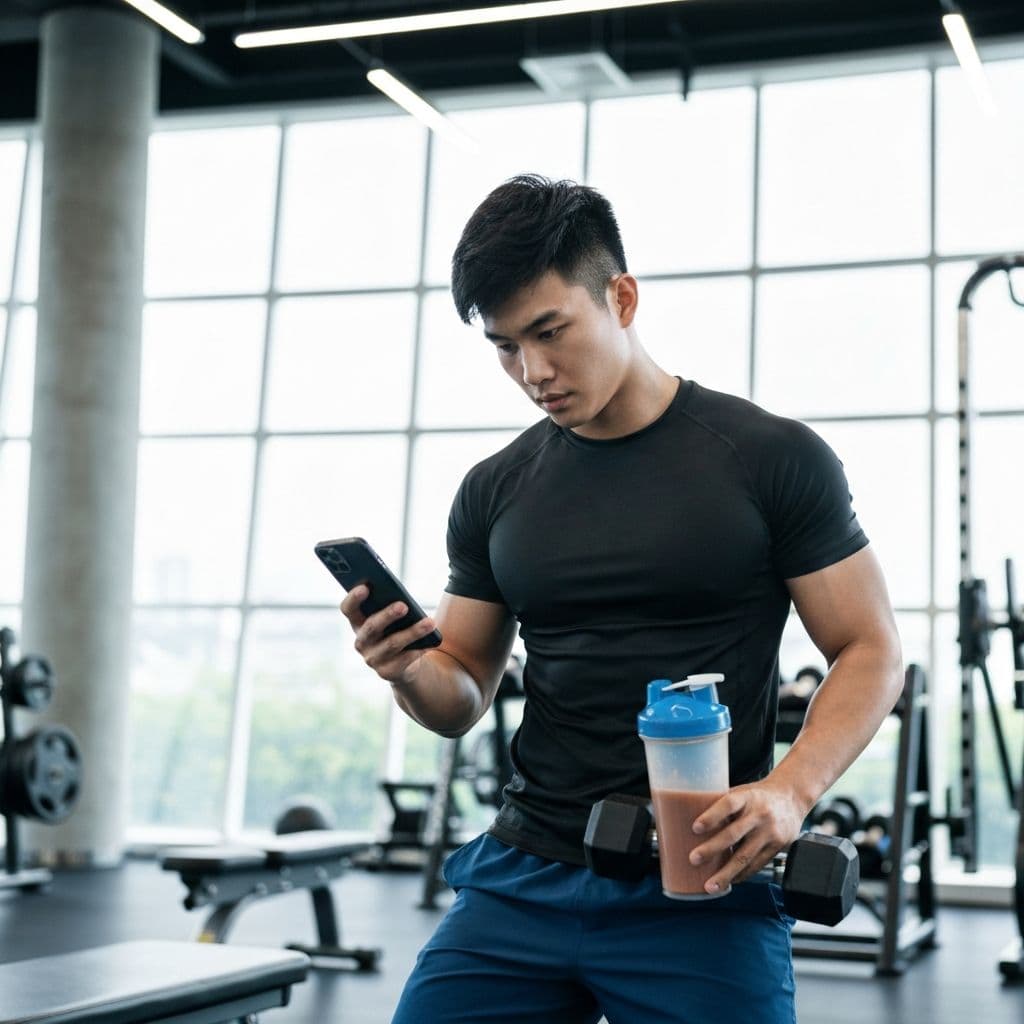 Athlete reviewing nutrition data from a mobile app