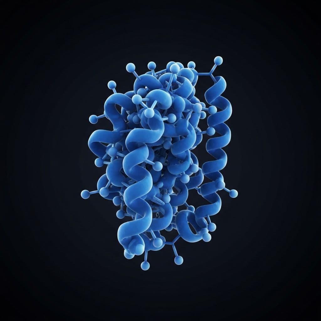 Scientific protein molecule visualization representing nutrition data processing