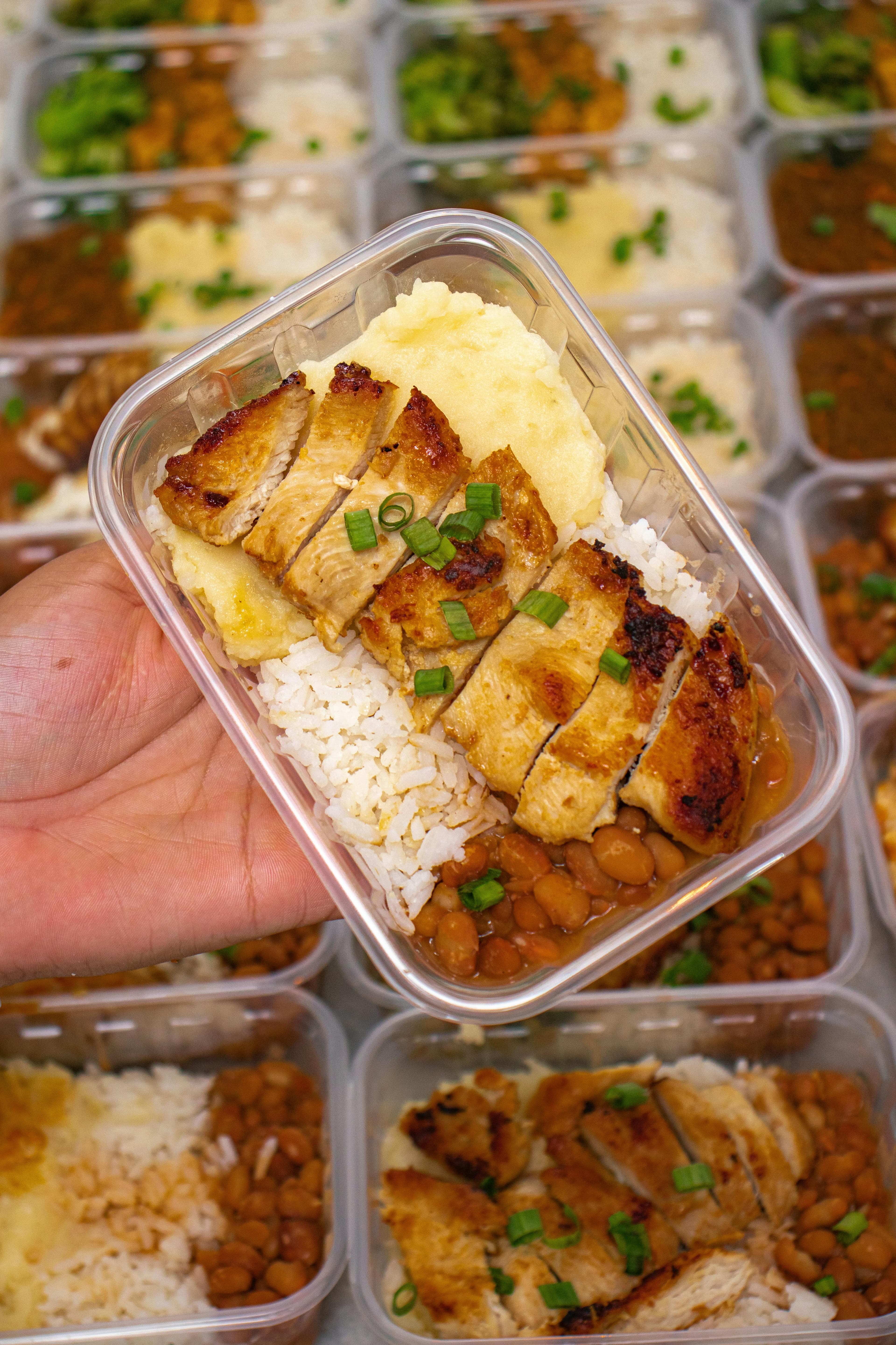 High-protein chicken and rice meal prep container for muscle recovery